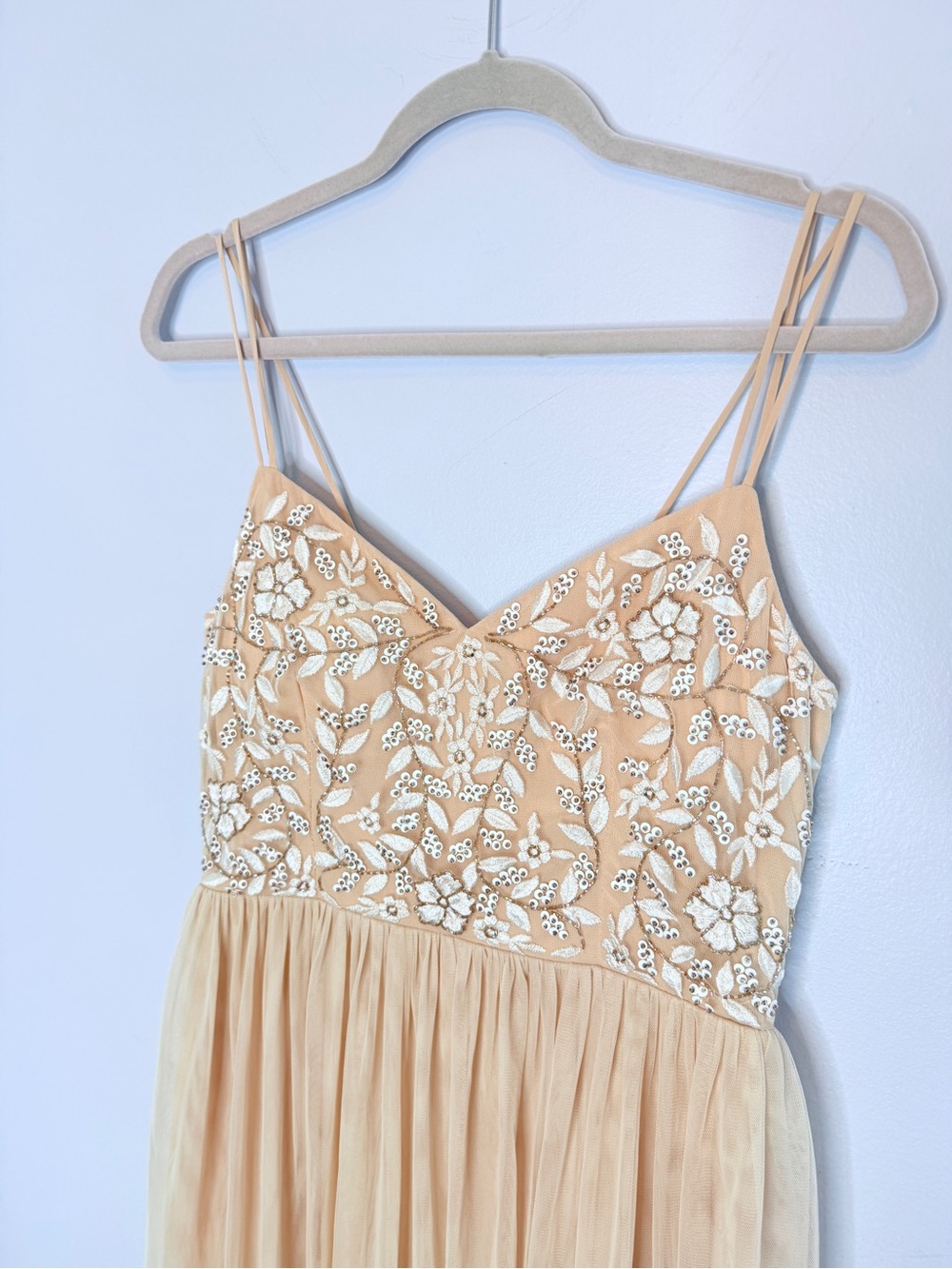 Anthropologie BHLDN Elowen nude chiffon gown with bead and sequins size 6 - Picture 8 of 12